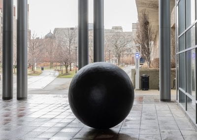 Black Sphere outside of the Gordon Center for Integrative Science. Photo by Michael Tropea. (3 of 4)