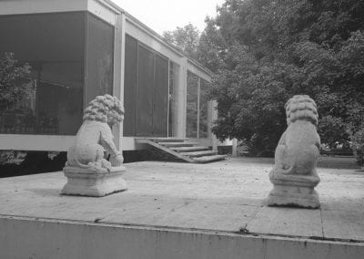 Lions outside of the Farnsworth House, Plano, IL, undated. Courtesy of the Farnsworth House. (2 of 5)